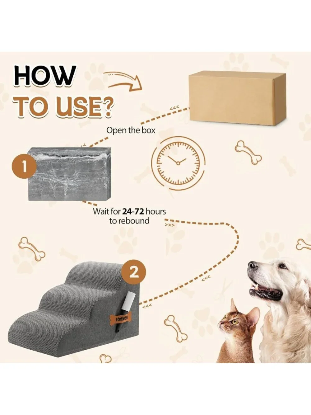 New Dog Stairs Ramp for Beds Couches, Extra Wide Pet Steps with Durable Non-Slip